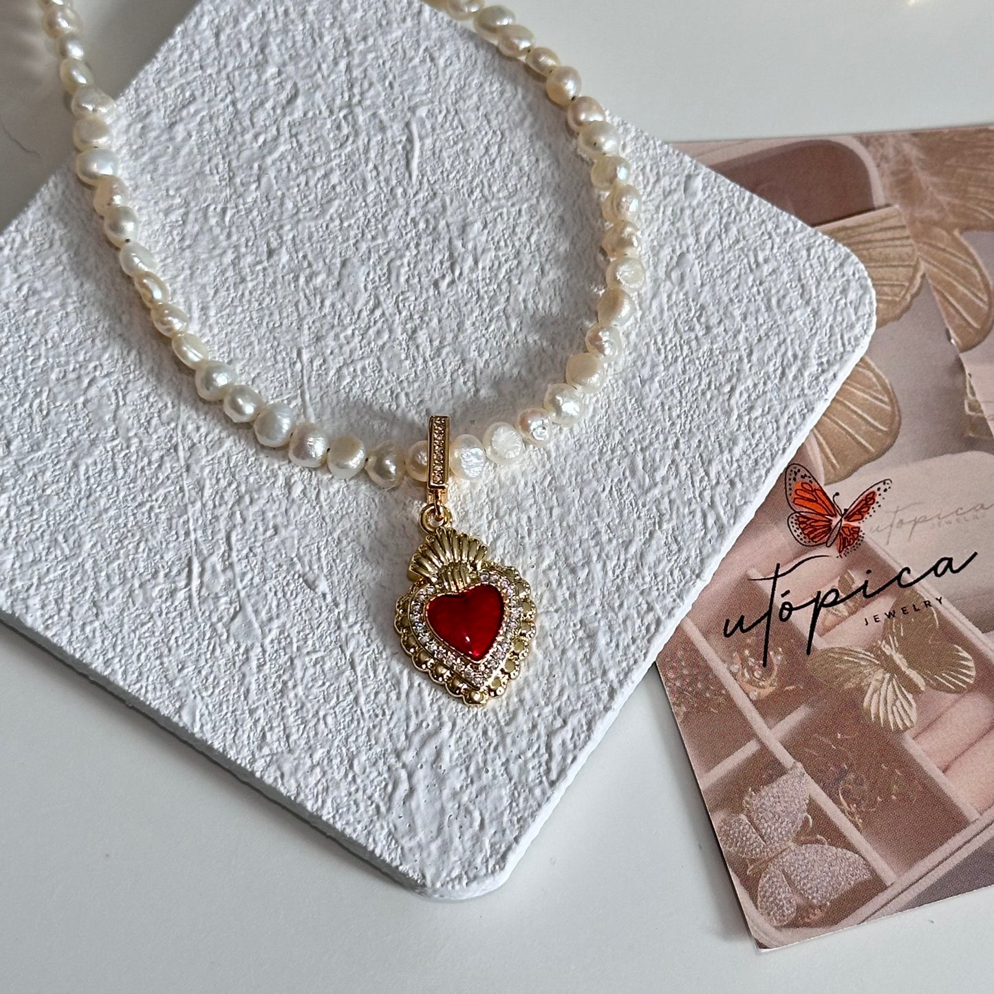 Burning heart Pearl Necklace
