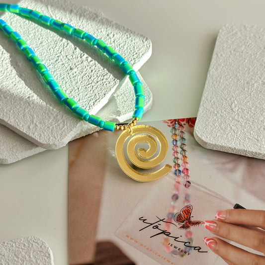 Blue & Green Spiral Necklace