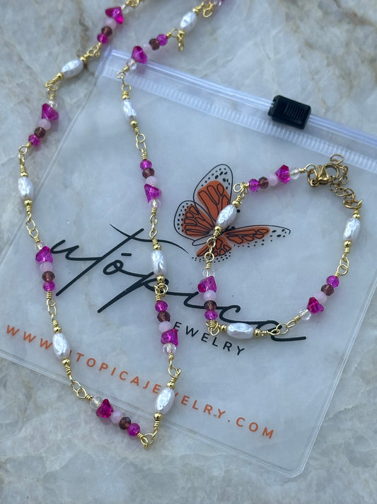 Pink Crystal Set Necklace