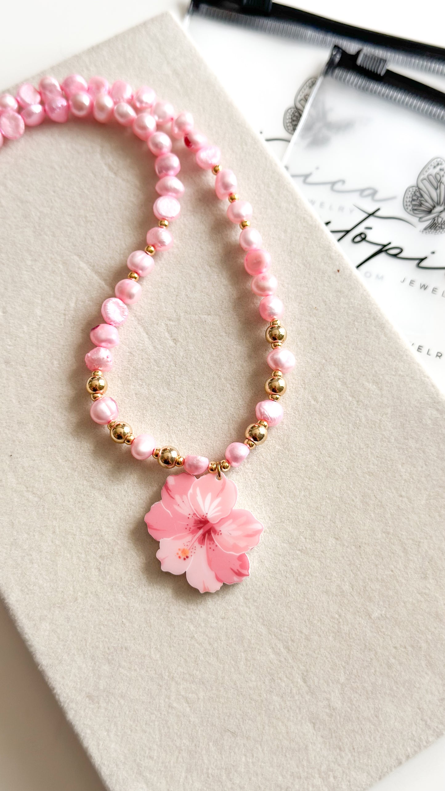 Pink Pearl Flower Necklace