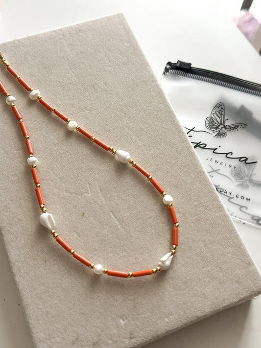 Orange Beaded Chocker Necklace